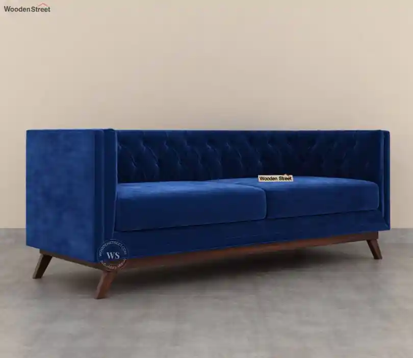 Berlin 3 Seater Sofa (Velvet, Indigo Blue)
